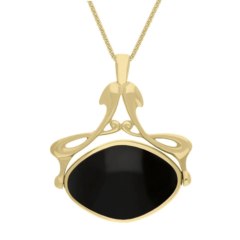 18ct Yellow Gold Whitby Jet Turquoise Bell Diamond Swivel Fob Necklace sold by Jura Watches product image thumbnail 2