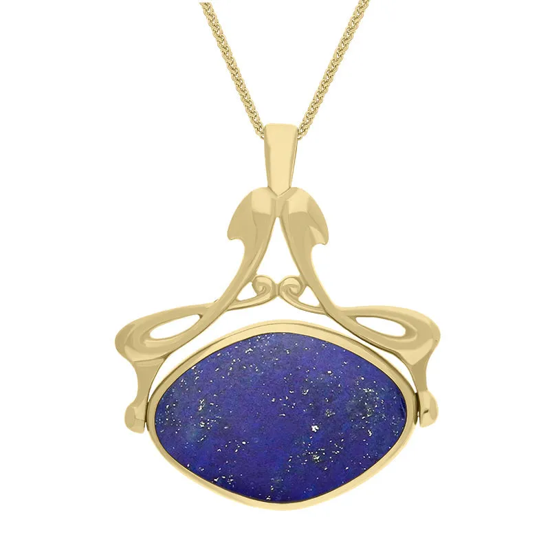 18ct Yellow Gold Whitby Jet Lapis Lazuli Bell Diamond Swivel Fob Necklace sold by Jura Watches