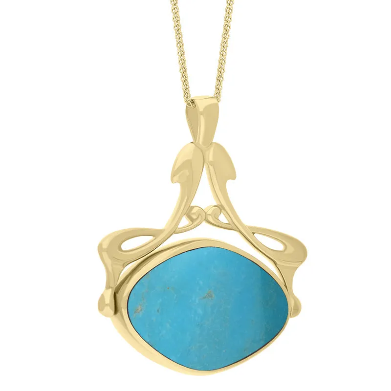 9ct Yellow Gold Whitby Jet Turquoise Bell Diamond Swivel Fob Necklace sold by Jura Watches product image thumbnail 3