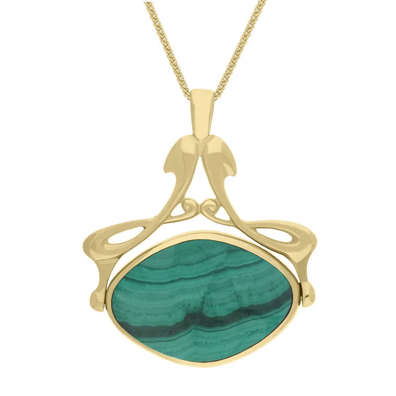 9ct Yellow Gold Whitby Jet Malachite Bell Diamond Swivel Fob Necklace sold by Jura Watches