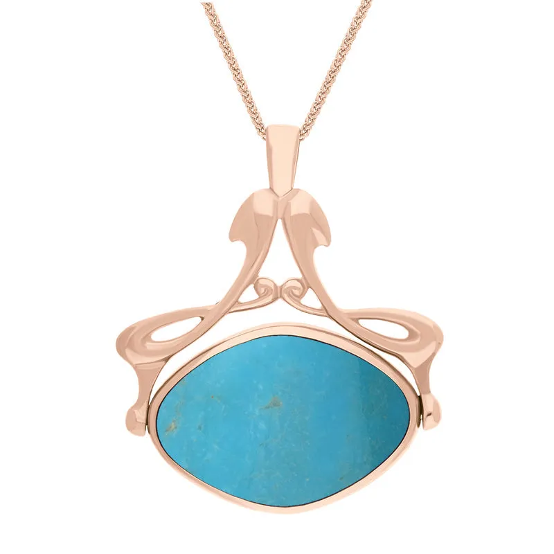 18ct Rose Gold Whitby Jet Turquoise Bell Diamond Swivel Fob Necklace sold by Jura Watches