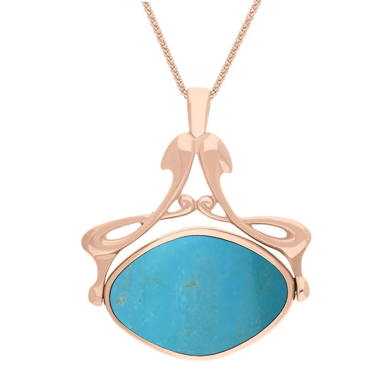 9ct Rose Gold Whitby Jet Turquoise Bell Diamond Swivel Fob Necklace sold by Jura Watches