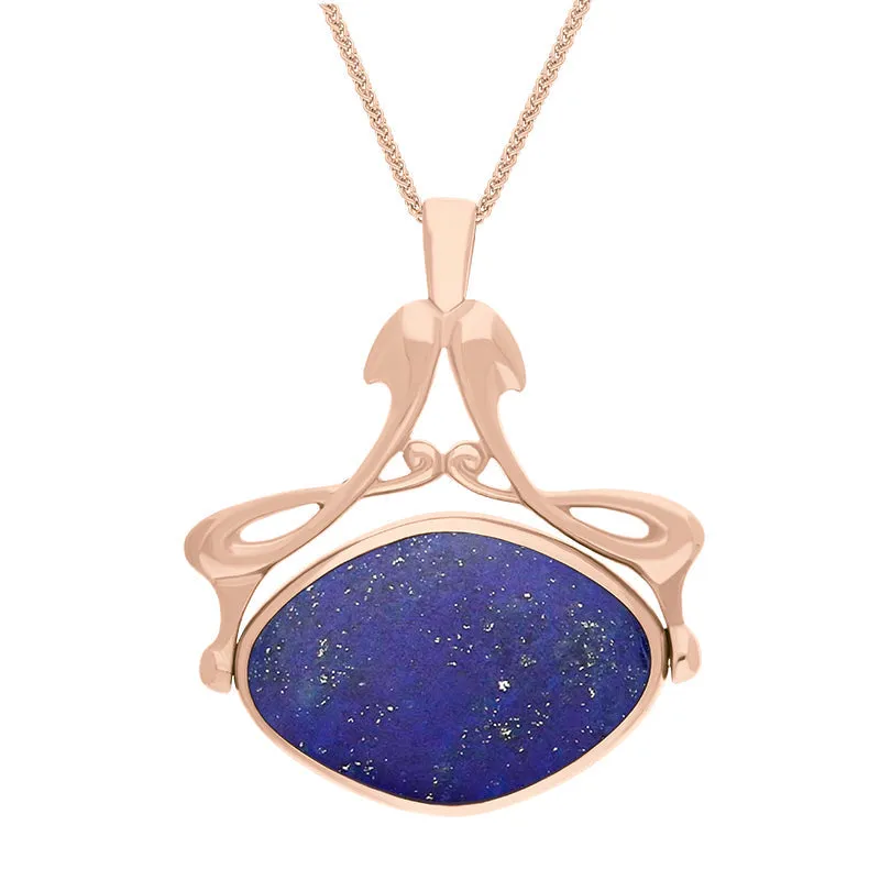 9ct Rose Gold Whitby Jet Lapis Lazuli Bell Diamond Swivel Fob Necklace sold by Jura Watches