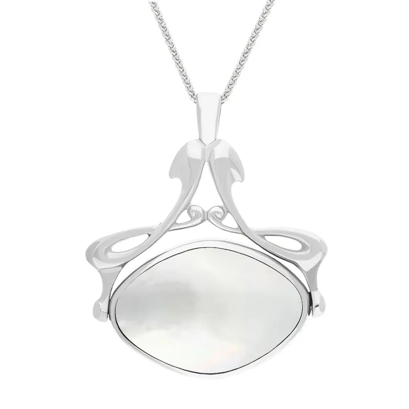 Sterling Silver Whitby Jet Mother Of Pearl Bell Diamond Swivel Fob Necklace sold by Jura Watches