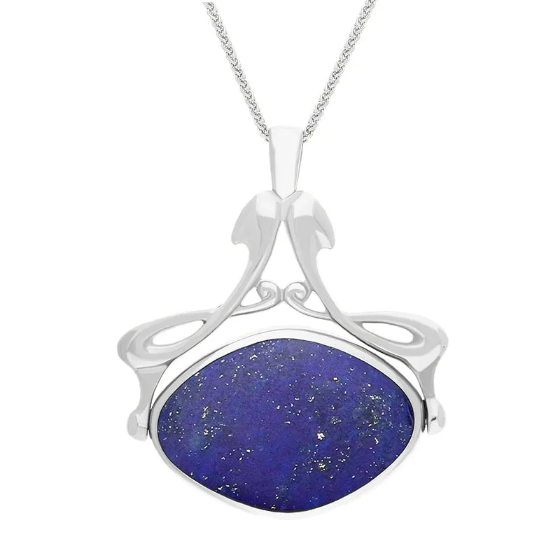Sterling Silver Whitby Jet Lapis Lazuli Bell Diamond Swivel Fob Necklace sold by Jura Watches