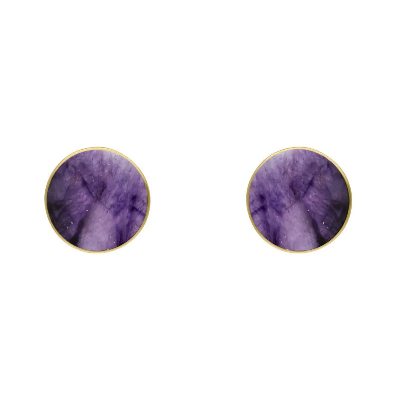9ct Yellow Gold Sterling Silver Blue John Stepping Stones Bead Cup Stud Earrings sold by Jura Watches
