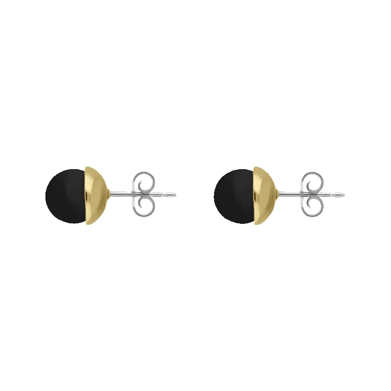 9ct Yellow Gold Sterling Silver Whitby Jet Stepping Stones Bead Cup Stud Earrings sold by Jura Watches product image thumbnail 2