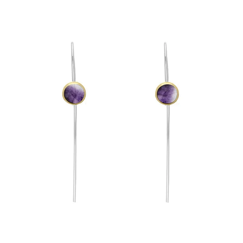 9ct Yellow Gold Sterling Silver Blue John Stepping Stones 5mm Round Hook Earrings sold by Jura Watches