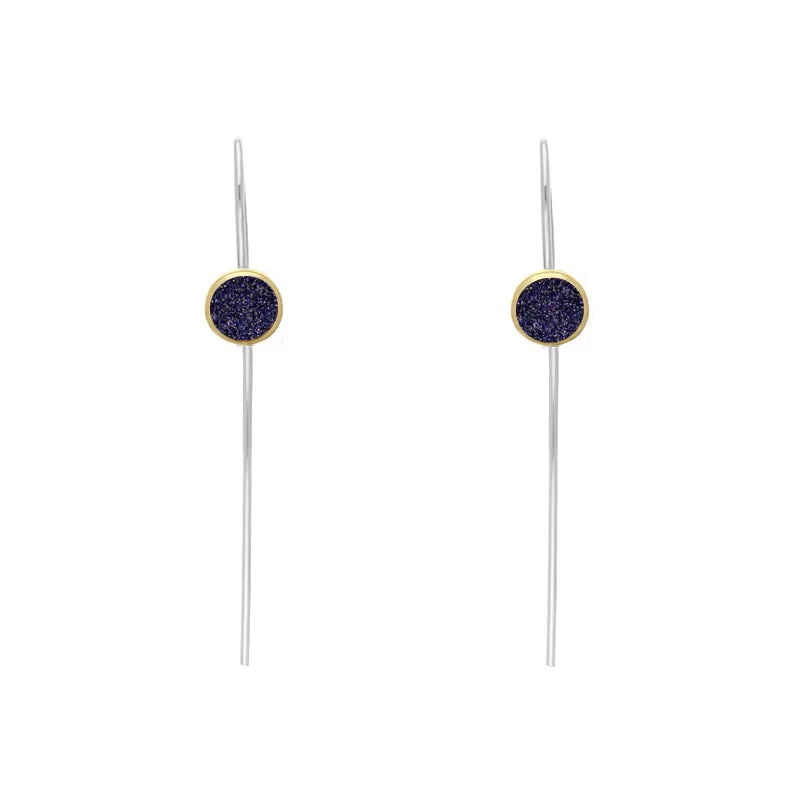 9ct Yellow Gold Sterling Silver Blue Goldstone Stepping Stones 5mm Round Hook Earrings sold by Jura Watches