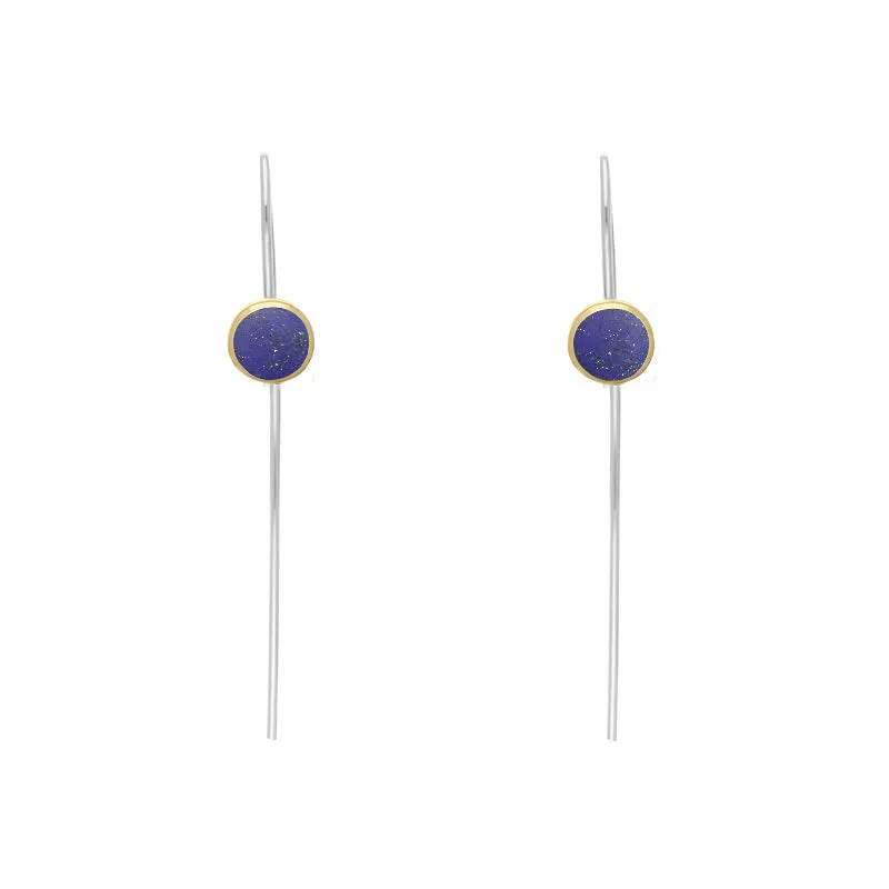 9ct Yellow Gold Sterling Silver Lapis Lazuli Stepping Stones 5mm Round Hook Earrings sold by Jura Watches