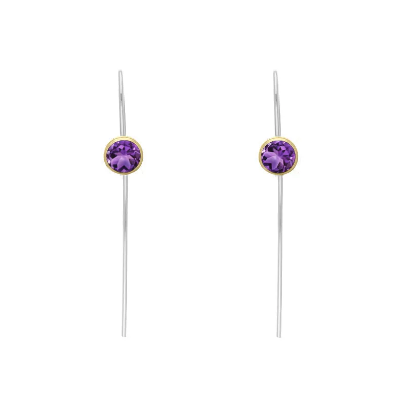 9ct Yellow Gold Sterling Silver Amethyst Stepping Stones 5mm Round Hook Earrings sold by Jura Watches