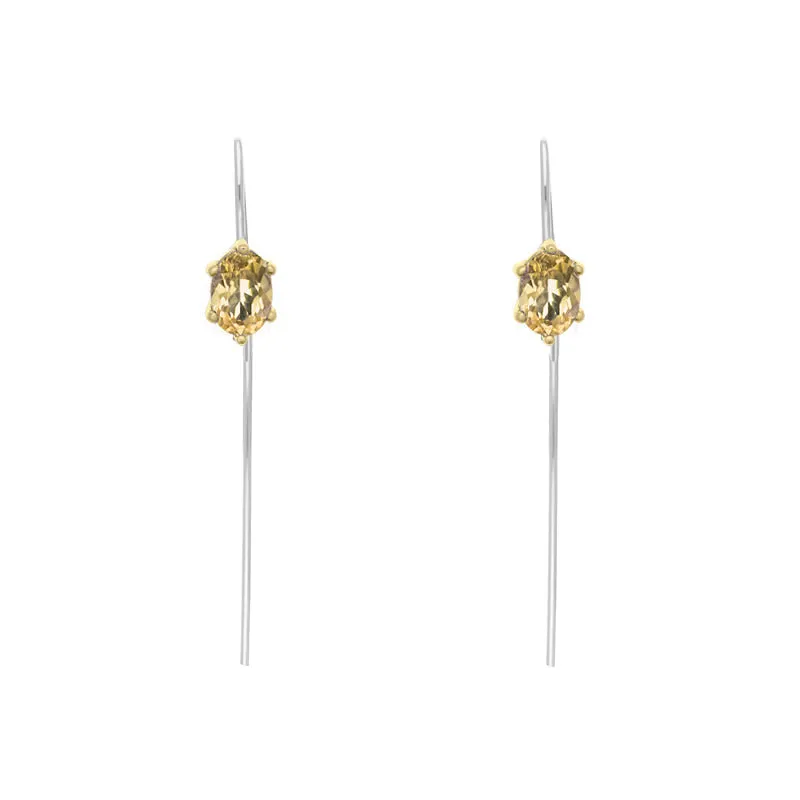 9ct Yellow Gold Sterling Silver Citrine Stepping Stones 4x7mm Oval Claw Set Hook Earrings sold by Jura Watches