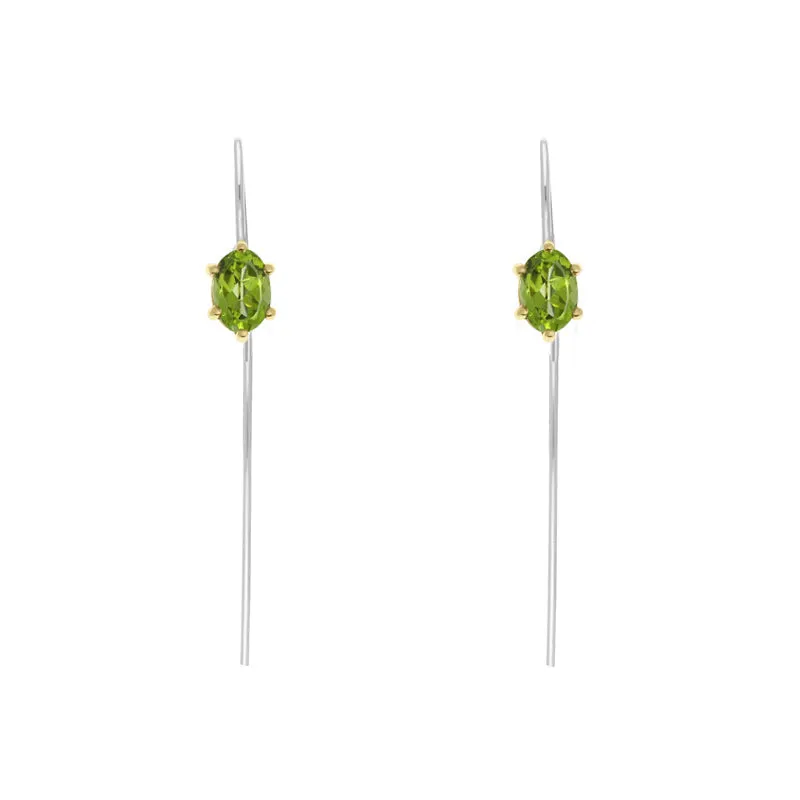 9ct Yellow Gold Sterling Silver Peridot Stepping Stones 4x7mm Oval Claw Set Hook Earrings sold by Jura Watches