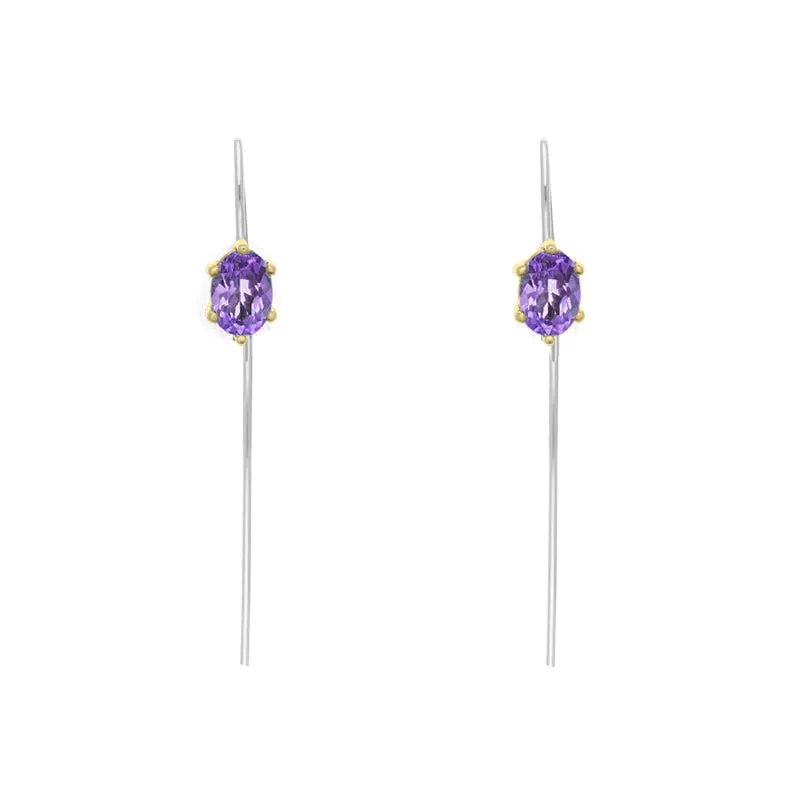 9ct Yellow Gold Sterling Silver Amethyst Stepping Stones 4x7mm Oval Claw Set Hook Earrings sold by Jura Watches