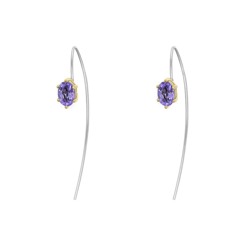 9ct Yellow Gold Sterling Silver Amethyst Stepping Stones 4x7mm Oval Claw Set Hook Earrings sold by Jura Watches product image thumbnail 2