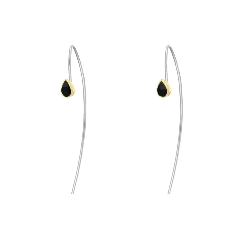 9ct Yellow Gold Sterling Silver Whitby Jet Stepping Stones 5x7mm Pear Drop Hook Earrings sold by Jura Watches product image thumbnail 2