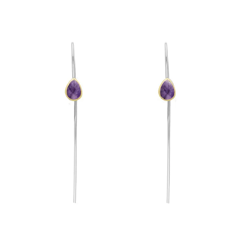 9ct Yellow Gold Sterling Silver Blue John Stepping Stones 5x7mm Pear Drop Hook Earrings sold by Jura Watches