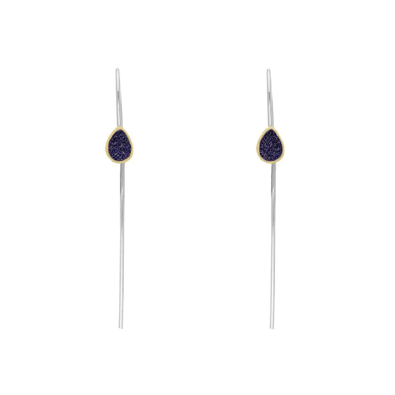 9ct Yellow Gold Sterling Silver Blue Goldstone Stepping Stones 5x7mm Pear Drop Hook Earrings sold by Jura Watches