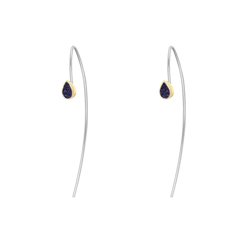 9ct Yellow Gold Sterling Silver Blue Goldstone Stepping Stones 5x7mm Pear Drop Hook Earrings sold by Jura Watches product image thumbnail 2