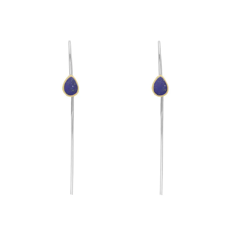 9ct Yellow Gold Sterling Silver Lapis Lazuli Stepping Stones 5x7mm Pear Drop Hook Earrings sold by Jura Watches