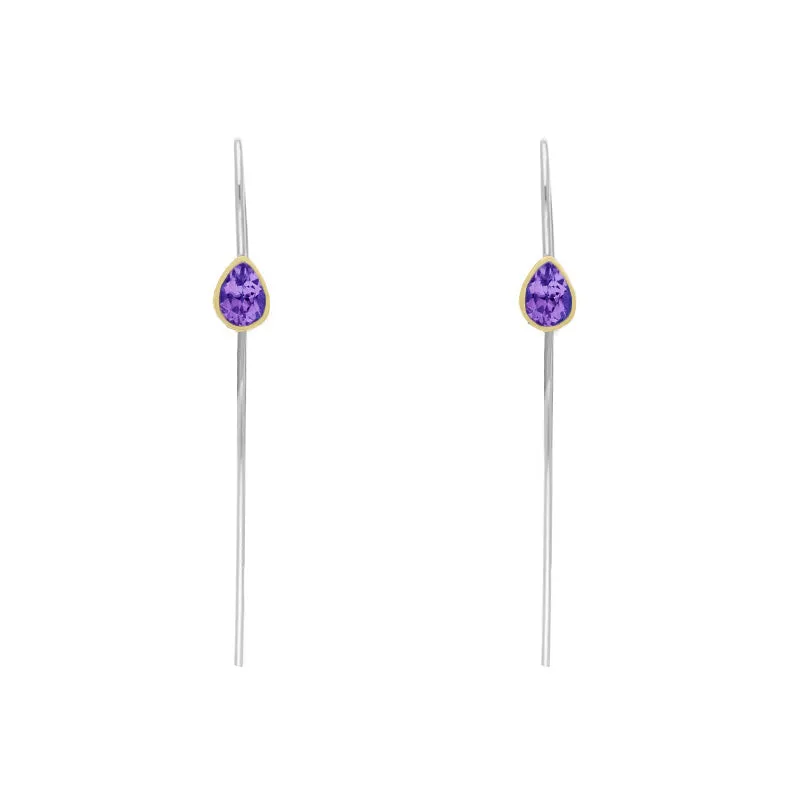 9ct Yellow Gold Sterling Silver Amethyst Stepping Stones 5x7mm Pear Drop Hook Earrings sold by Jura Watches