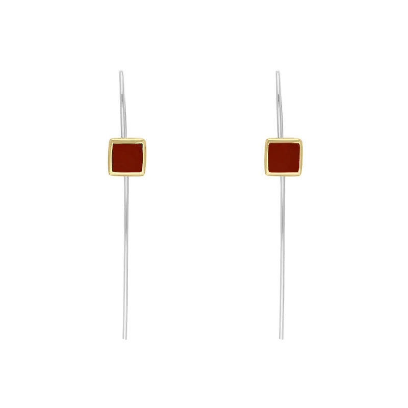 9ct Yellow Gold Sterling Silver Carnelian Stepping Stones 5mm Square Hook Earrings sold by Jura Watches