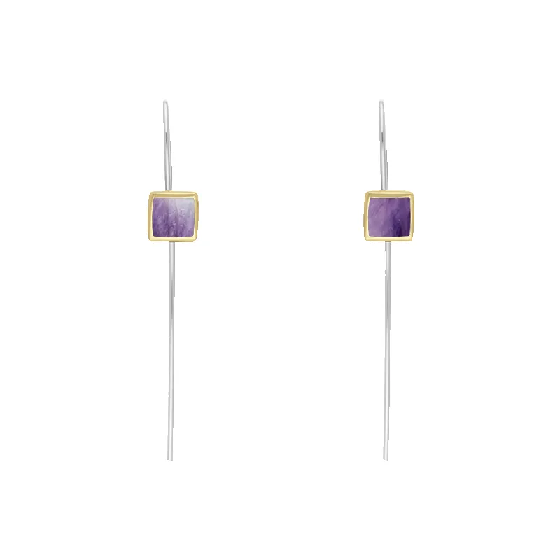9ct Yellow Gold Sterling Silver Blue John Stepping Stones 5mm Square Hook Earrings sold by Jura Watches