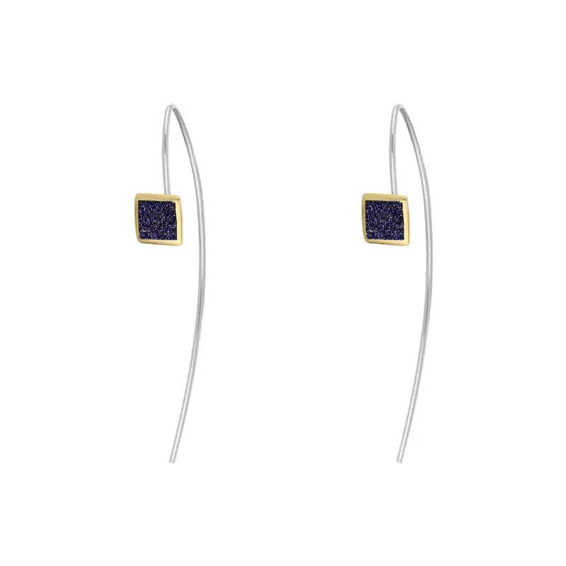 9ct Yellow Gold Sterling Silver Blue Goldstone Stepping Stones 5mm Square Hook Earrings sold by Jura Watches product image thumbnail 2