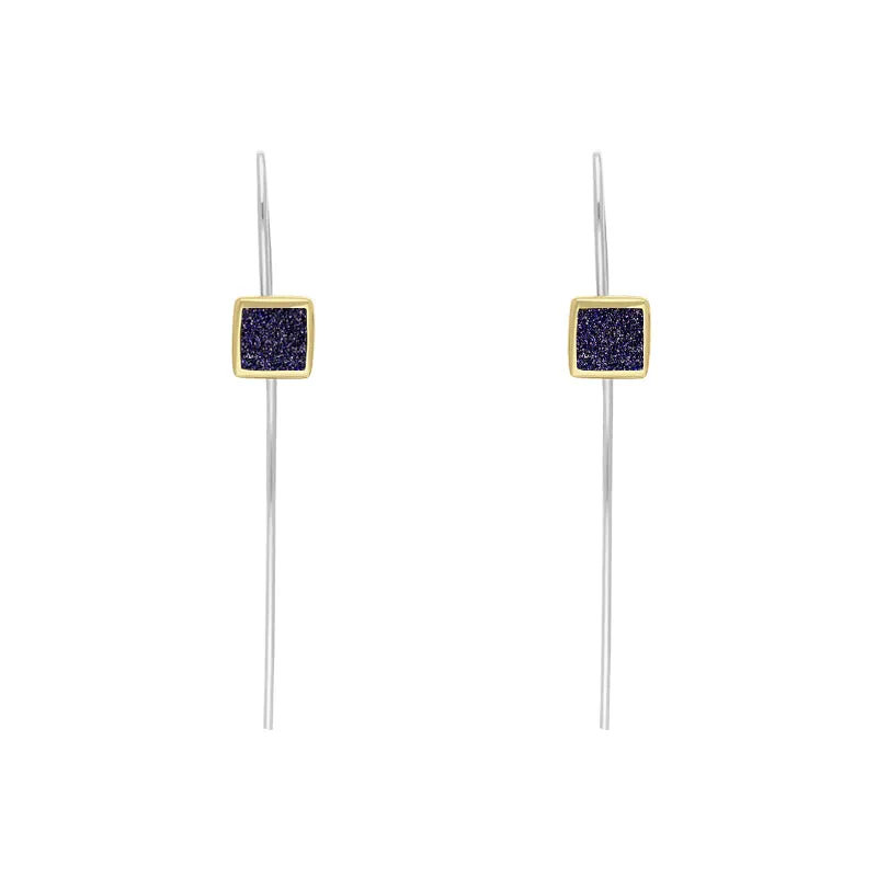 9ct Yellow Gold Sterling Silver Blue Goldstone Stepping Stones 5mm Square Hook Earrings sold by Jura Watches
