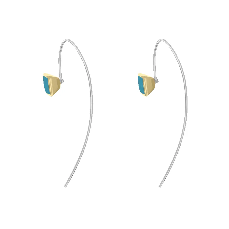 9ct Yellow Gold Sterling Silver Turquoise Stepping Stones 5mm Square Hook Earrings sold by Jura Watches product image thumbnail 3