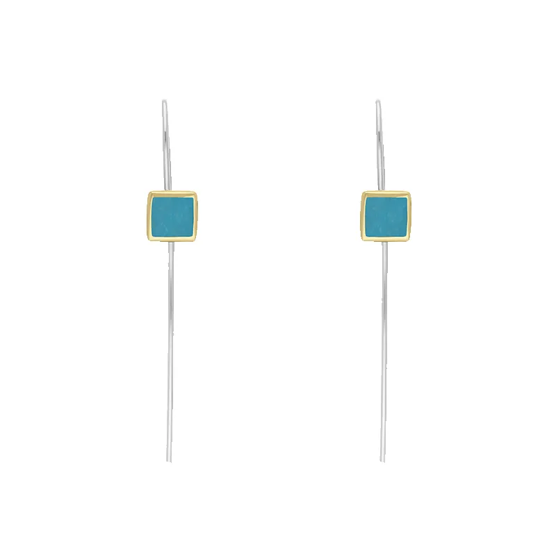 9ct Yellow Gold Sterling Silver Turquoise Stepping Stones 5mm Square Hook Earrings sold by Jura Watches