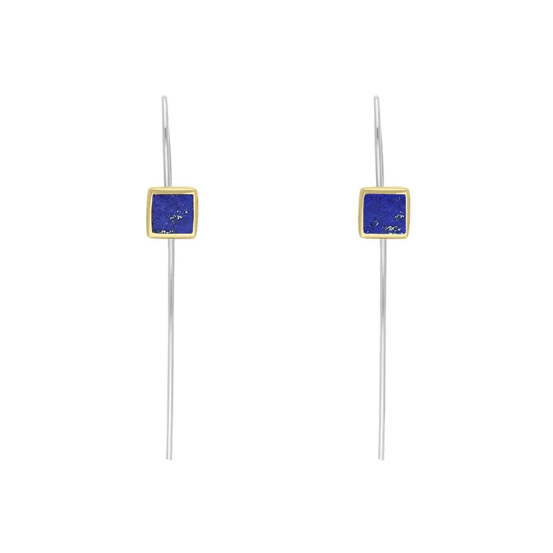 9ct Yellow Gold Sterling Silver Lapis Lazuli Stepping Stones 5mm Square Hook Earrings sold by Jura Watches