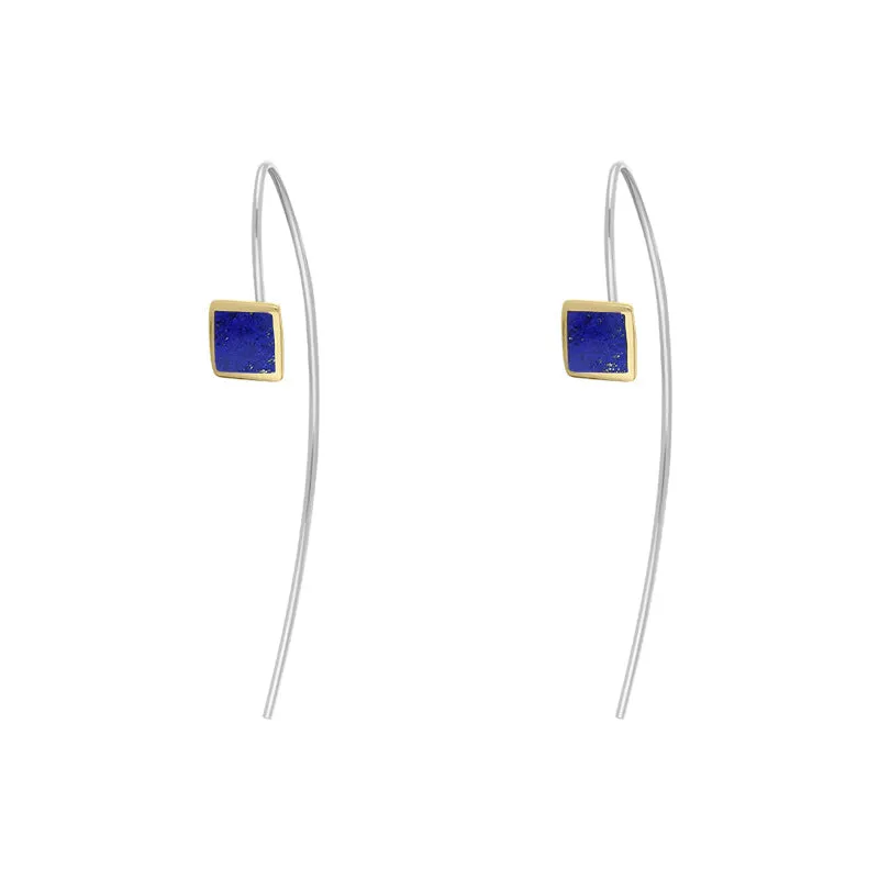 9ct Yellow Gold Sterling Silver Lapis Lazuli Stepping Stones 5mm Square Hook Earrings sold by Jura Watches product image thumbnail 2
