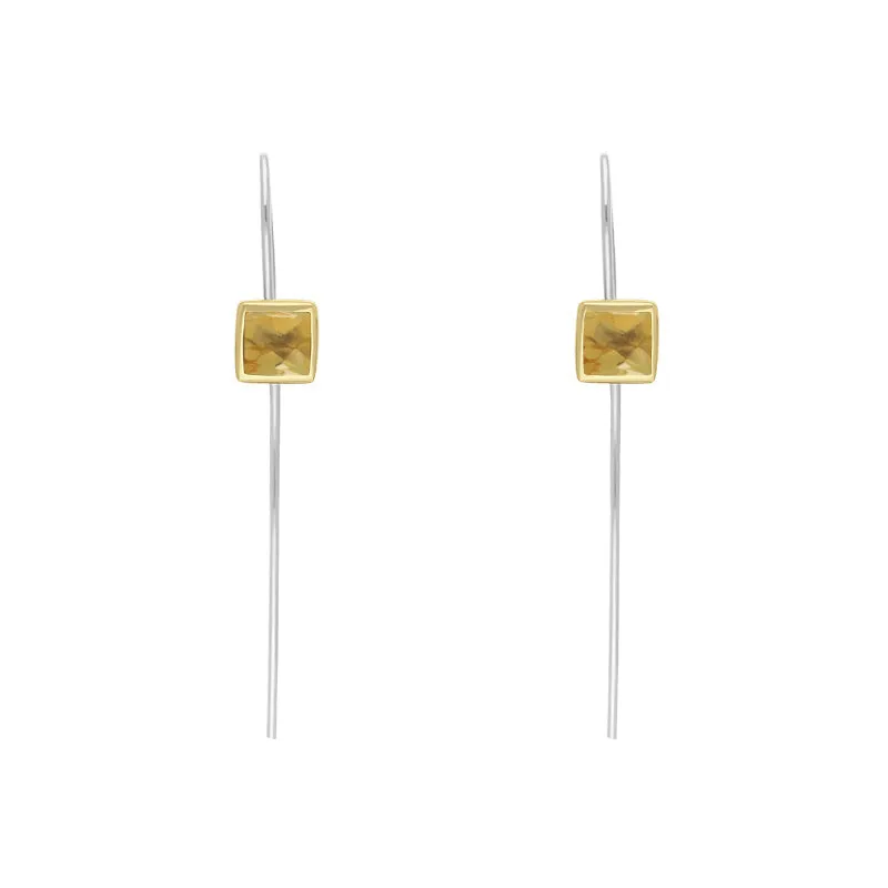 9ct Yellow Gold Sterling Silver Citrine Stepping Stones 5mm Square Hook Earrings sold by Jura Watches