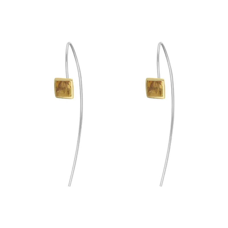 9ct Yellow Gold Sterling Silver Citrine Stepping Stones 5mm Square Hook Earrings sold by Jura Watches product image thumbnail 2