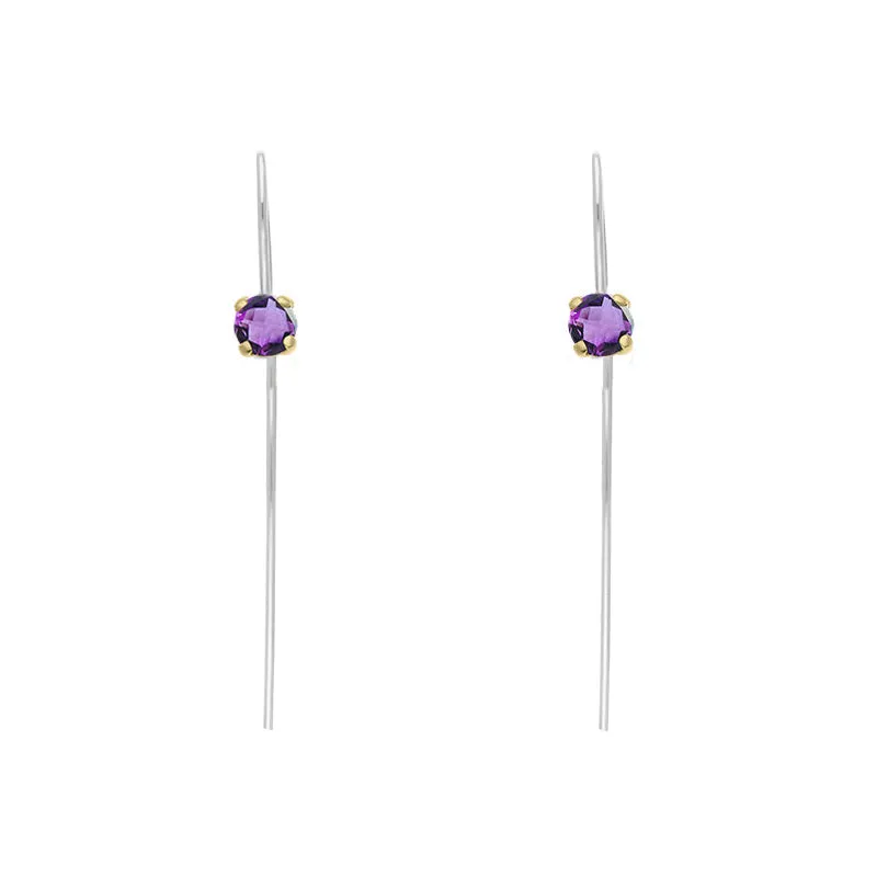 9ct Yellow Gold Sterling Silver Amethyst Stepping Stones 5mm Round Claw Set Hook Earrings sold by Jura Watches