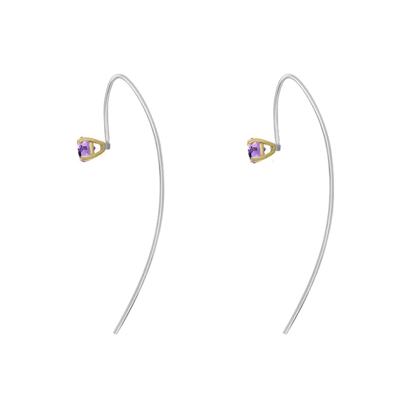 9ct Yellow Gold Sterling Silver Amethyst Stepping Stones 5mm Round Claw Set Hook Earrings sold by Jura Watches product image thumbnail 3