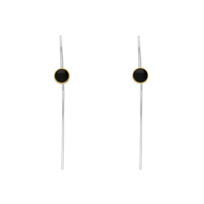 9ct Yellow Gold Sterling Silver Whitby Jet Stepping Stones 5mm Round Hook Earrings sold by Jura Watches