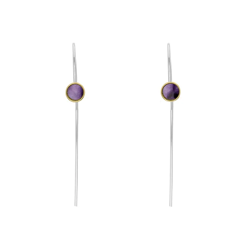 9ct Yellow Gold Sterling Silver Blue John Stepping Stones 5mm Round Hook Earrings sold by Jura Watches