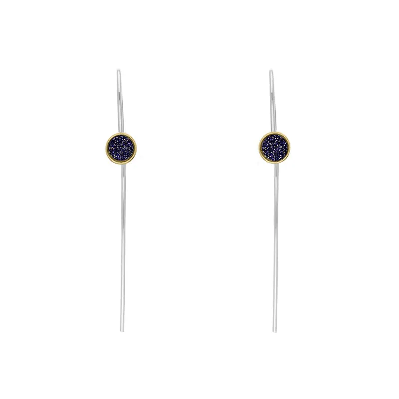 9ct Yellow Gold Sterling Silver Blue Goldstone Stepping Stones 5mm Round Hook Earrings sold by Jura Watches