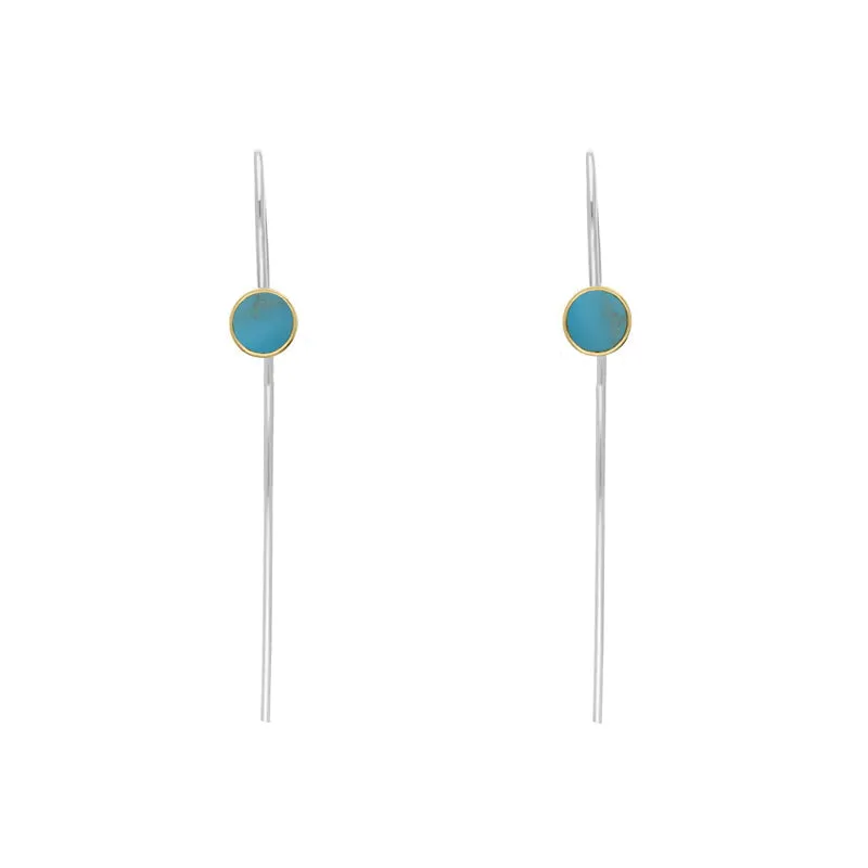 9ct Yellow Gold Sterling Silver Turquoise Stepping Stones 5mm Round Hook Earrings sold by Jura Watches