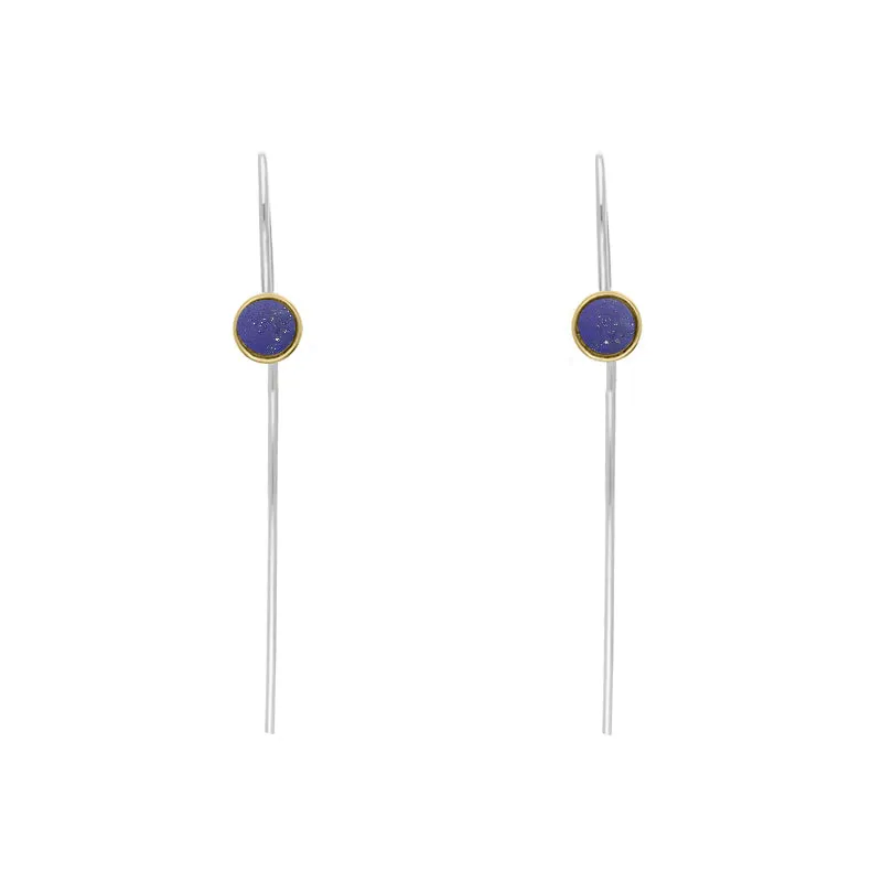 9ct Yellow Gold Sterling Silver Lapis Lazuli Stepping Stones 5mm Round Hook Earrings sold by Jura Watches