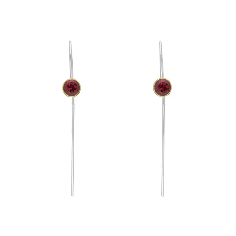 9ct Yellow Gold Sterling Silver Garnet Stepping Stones 5mm Round Hook Earrings sold by Jura Watches