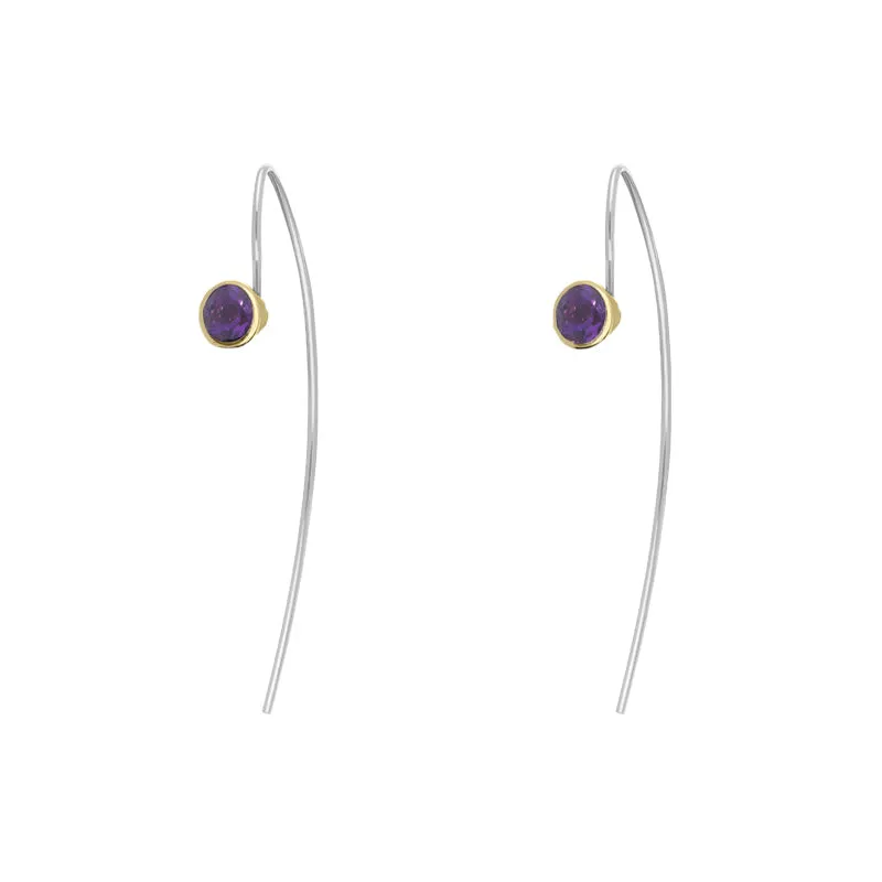 9ct Yellow Gold Sterling Silver Amethyst Stepping Stones 5mm Round Hook Earrings sold by Jura Watches product image thumbnail 2