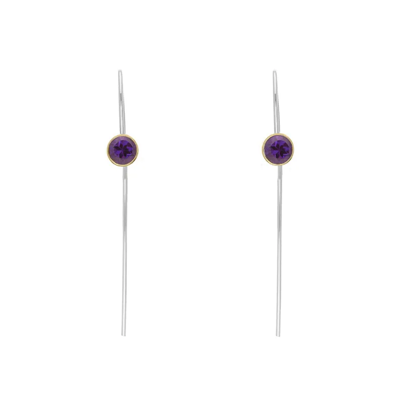 9ct Yellow Gold Sterling Silver Amethyst Stepping Stones 5mm Round Hook Earrings sold by Jura Watches