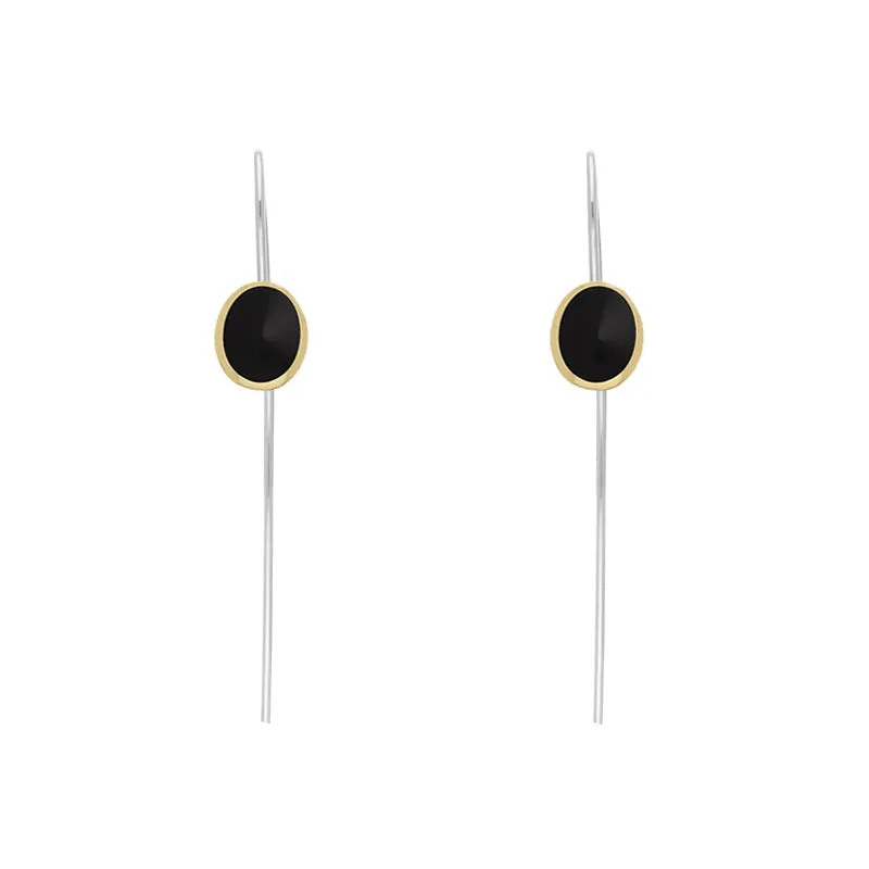 9ct Yellow Gold Sterling Silver Whitby Jet Stepping Stones 6x8mm Oval Hook Earrings sold by Jura Watches