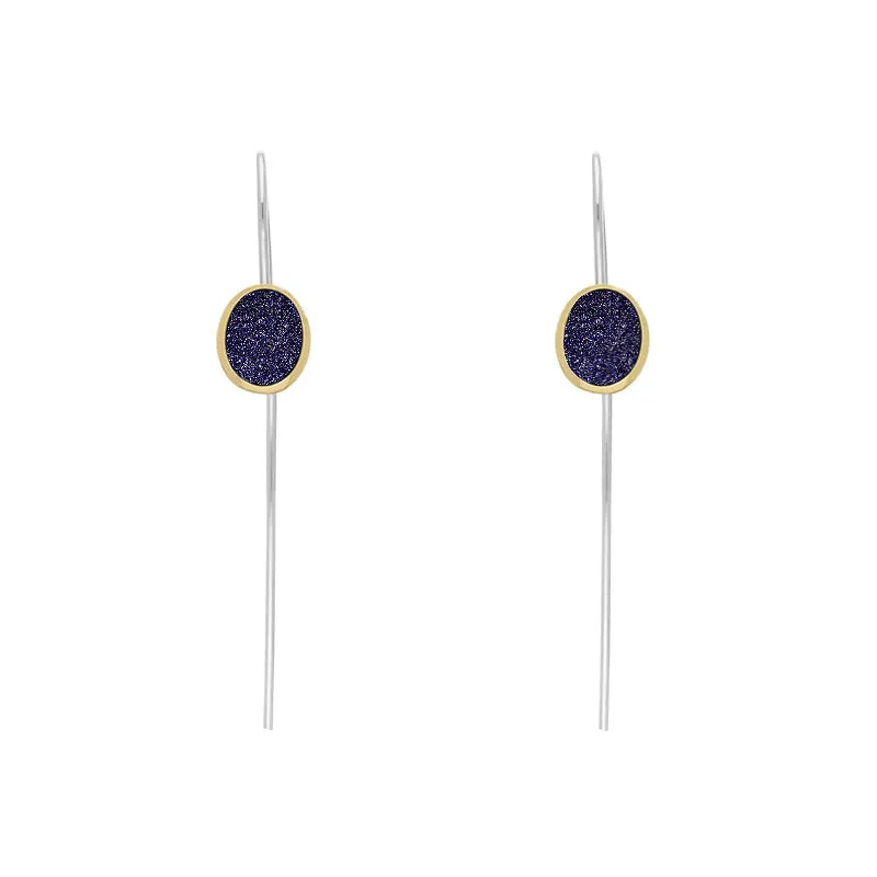 9ct Yellow Gold Sterling Silver Blue Goldstone Stepping Stones 6x8mm Oval Hook Earrings sold by Jura Watches