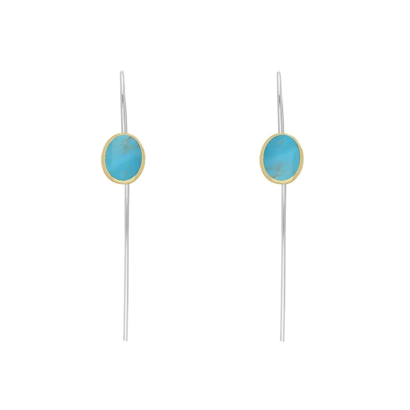 9ct Yellow Gold Sterling Silver Turquoise Stepping Stones 6x8mm Oval Hook Earrings sold by Jura Watches