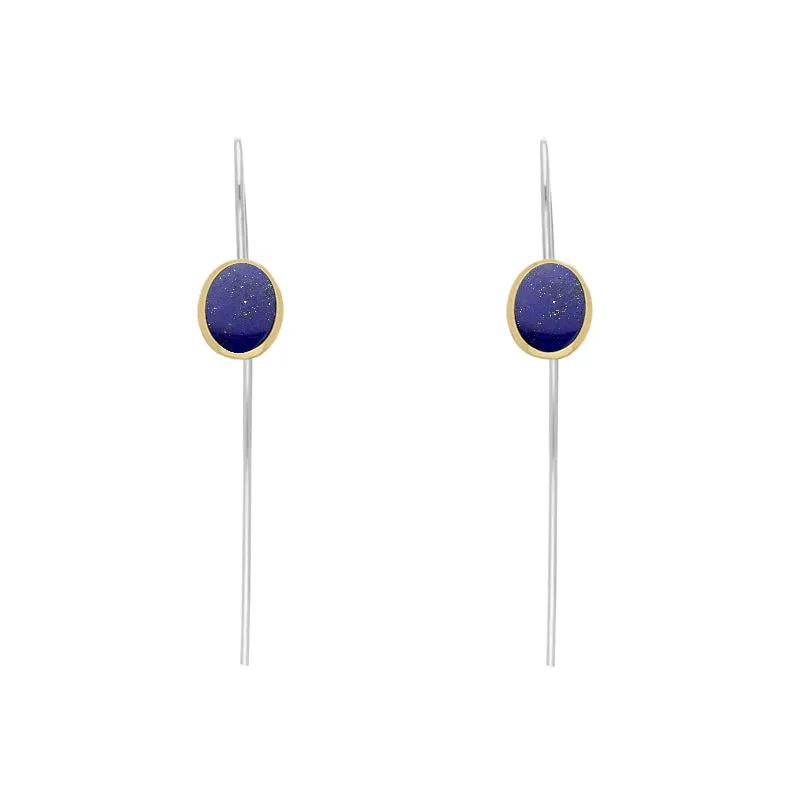 9ct Yellow Gold Sterling Silver Lapis Lazuli Stepping Stones 6x8mm Oval Hook Earrings sold by Jura Watches