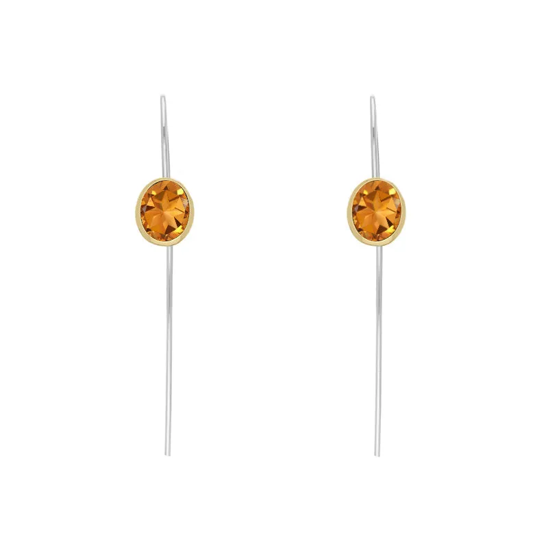 9ct Yellow Gold Sterling Silver Citrine Stepping Stones 6x8mm Oval Hook Earrings sold by Jura Watches